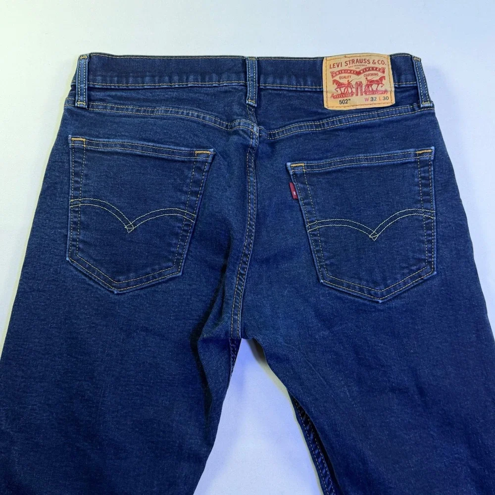 Levis 502 Regular Taper Mens Jeans Blue Indigo Stretch Denim 32x28